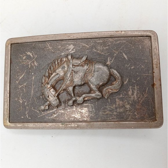 Distressed Horse Belt Buckle Vintage Cowboy Rodeo Lyntone Country Western Wear - Picture 8 of 9